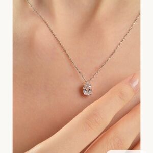 Silver Necklace with Oval Crystal Pendant